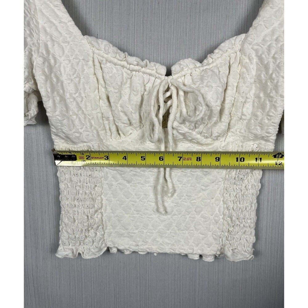 Kirious Women's White Babydoll Puff Sleeve Tie Front Top Milkmaid Coquette - Picture 10 of 11